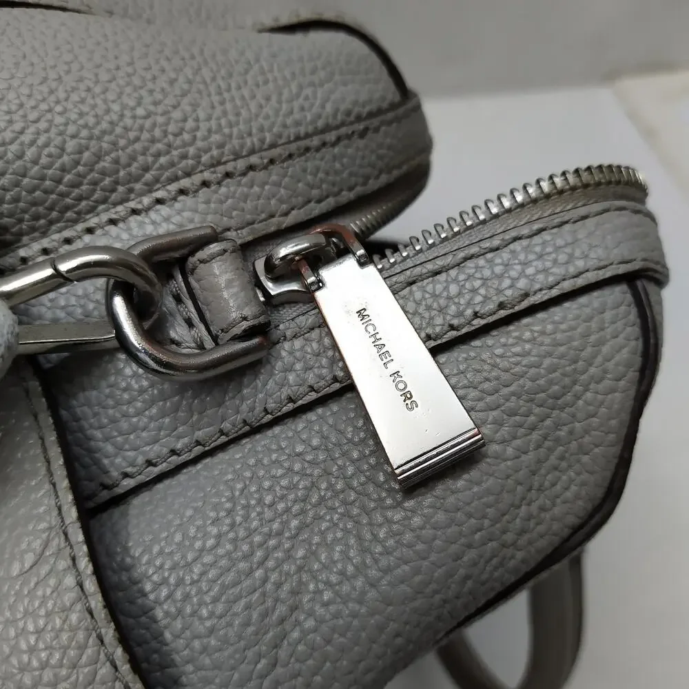 Michael Kors Mercer Gray Pebbled Leather Double Handles Zipper Satchel Bag
